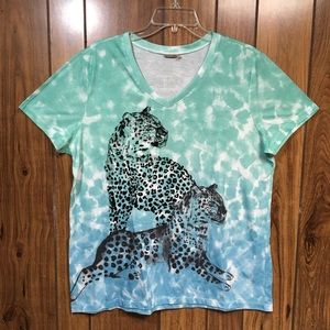 Ombre Leopard Graphic Tie Dye Tshirt XXL